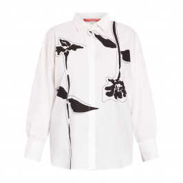 Marina Rinaldi Embroidered Graphic Print Cotton Shirt White and Black - Plus Size Collection