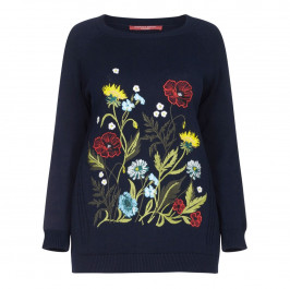 Marina Rinaldi navy floral embroidered cotton SWEATER - Plus Size Collection