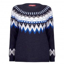 MARINA RINALDI NAVY LUREX FAIR ISLE SWEATER - Plus Size Collection