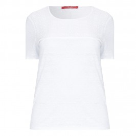 MARINA RINALDI white linen T SHIRT with lace yoke - Plus Size Collection