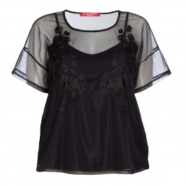 MARINA RINALDI BLACK SHEER EMBROIDERED TULLE TOP  - Plus Size Collection