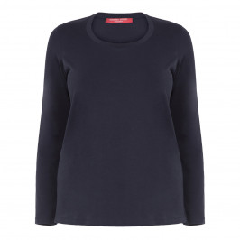 MARINA RINALDI NAVY ROUND NECK LONG SLEEVE TOP - Plus Size Collection