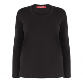 MARINA RINALDI BLACK ROUND NECK LONG SLEEVE TOP - Plus Size Collection