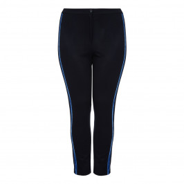 Marina Rinaldi NAVY JERSEY TROUSERS WITH VELVET SIDE STRIPES - Plus Size Collection