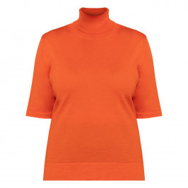 Marina Rinaldi Virgin Wool Short Sleeve Turtleneck Sweater Orange - Plus Size Collection