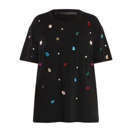 Marina Rinaldi Jewel Embellished Cotton T-Shirt Black - Plus Size Collection