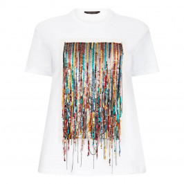 MARINA RINALDI WHITE T-SHIRT WITH MULTI COLOUR SEQUIN FRONT PANEL - Plus Size Collection