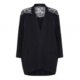 MARINA RINALDI BLACK LACE INSERT BOYFRIEND CARDIGAN - Plus Size Collection