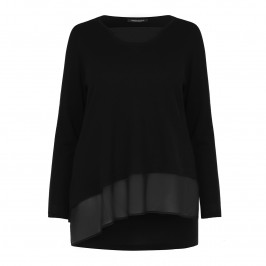 MARINA RINALDI asymmetric chiffon detail black SWEATER - Plus Size Collection