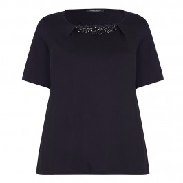 MARINA RINALDI BLACK T-SHIRT WITH REMOVABLE EMBELLISHMENT - Plus Size Collection