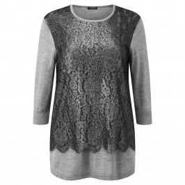 Marina Rinaldi GREY MARL LACE OVERLAY SWEATER - Plus Size Collection