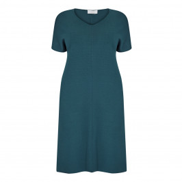 MARINA RINALDI V-NECK VISCOSE KNIT DRESS TEAL - Plus Size Collection