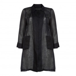 MARINA RINALDI LINEN VOILE LONGLINE JACKET BLACK - Plus Size Collection