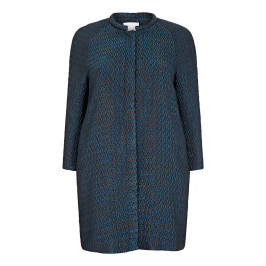 MARINA RINALDI JAQUARD LONG JACKET IN TEAL - Plus Size Collection