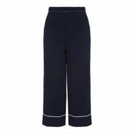 MARINA RINALDI NAVY TRIACETATE CULOTTES WHITE PIPING - Plus Size Collection
