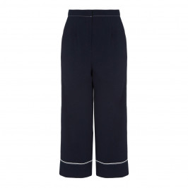 MARINA RINALDI NAVY TRIACETATE CULOTTES WHITE PIPING - Plus Size Collection