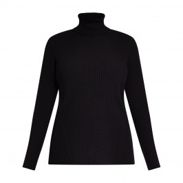 Marina Rinaldi Ribbed Polo Neck Black  - Plus Size Collection