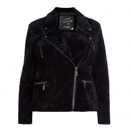 MAT. BLACK QUILTED VELVET BIKER JACKET - Plus Size Collection