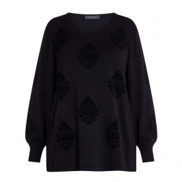 ELENA MIRO FLEUR DE LIS SWEATER BLACK  - Plus Size Collection