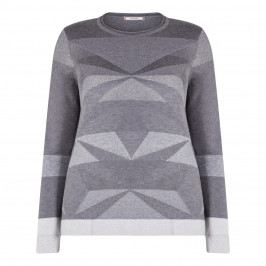 ELENA MIRO LUREX INTARSIA GEOMETRIC SWEATER GREY - Plus Size Collection