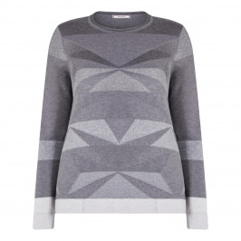 ELENA MIRO LUREX INTARSIA GEOMETRIC SWEATER GREY - Plus Size Collection