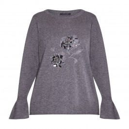 ELENA MIRO EMBROIDERED SWEATER GREY - Plus Size Collection