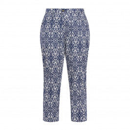 ELENA MIRO POPLIN PRINTED CROP TROUSER NAVY - Plus Size Collection
