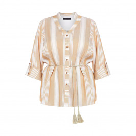 ELENA MIRO LINEN STRIPE SHIRT WITH BELT - Plus Size Collection