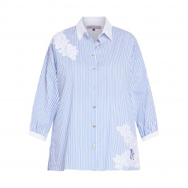 PIERO MORETTI COTTON PINSTRIPE SHIRT WITH APPLIQUÉ AZURE - Plus Size Collection