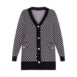 MARINA RINALDI CHECK INTARSIA CARDIGAN BLACK AND WHITE - Plus Size Collection