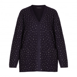 MARINA RINALDI RIBBED EMBELLISHED CARDIGAN NAVY - Plus Size Collection