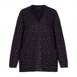 MARINA RINALDI RIBBED EMBELLISHED CARDIGAN NAVY - Plus Size Collection