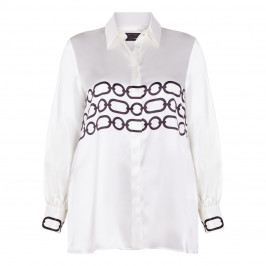 MARINA RINALDI SATIN SHIRT CREAM WITH BLACK DETAIL - Plus Size Collection