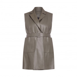 MARINA RINALDI SHEEP SKIN LEATHER GILET MILITARY - Plus Size Collection