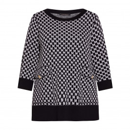 MARINA RINALDI CHECK INTARSIA KNITTED TUNIC BLACK AND WHITE - Plus Size Collection