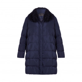 MARINA RINALDI FUR COLLAR PUFFER NAVY  - Plus Size Collection