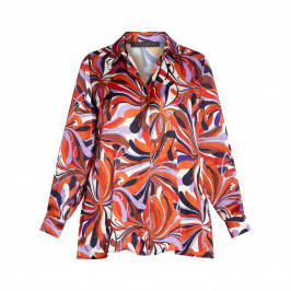 MARINA RINALDI PRINT SATIN SHIRT TANGERINE - Plus Size Collection