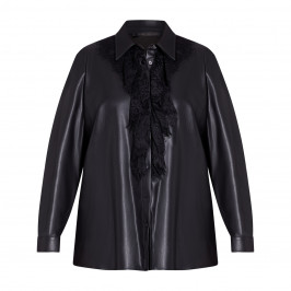 MARINA RINALDI FAUX LEATHER SHIRT WITH LACE BLACK - Plus Size Collection