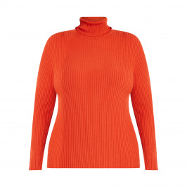 MARINA RINALDI RIBBED POLO NECK SWEATER TANGERINE - Plus Size Collection