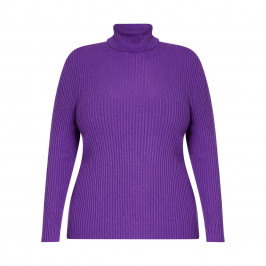 MARINA RINALDI RIBBED POLO NECK SWEATER VIOLET - Plus Size Collection