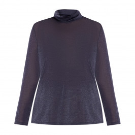 MARINA RINALDI LUREX POLO NECK TOP NAVY - Plus Size Collection