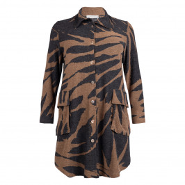 Noen Abstract Intarsia Knitted Jacket Mocha - Plus Size Collection