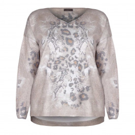 OPEN END TRUFFLE ANIMAL PRINT SWEATER WITH V-NECK  - Plus Size Collection