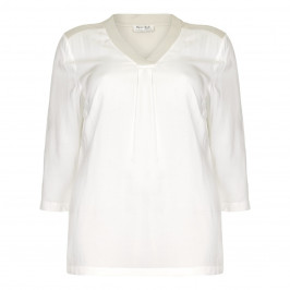 OPEN END ivory silky TOP with contrast neckline - Plus Size Collection