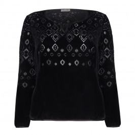 OPEN END BLACK VELVET DEVORE TIE NECK TUNIC  - Plus Size Collection