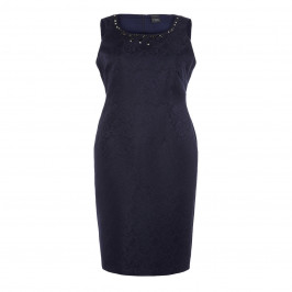 PERSONA BY MARINA RINALDI NAVY BROCADE JEWEL EMBELLISHED DRESS - Plus Size Collection