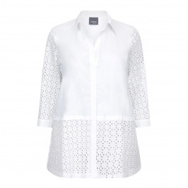 PERSONA BY MARINA RINALDI PURE COTTON white broderie anglaise SHIRT WITH COTTON PANEL - Plus Size Collection