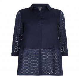 PERSONA BY MARINA RINALDI  PURE COTTON navy broderie anglais shirt with solid panel - Plus Size Collection