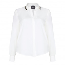 PERSONA ivory jewel collar crepe SHIRT - Plus Size Collection