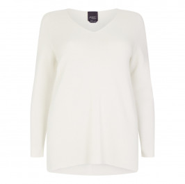 PERSONA ICE WHITE  DEEP V-NECK SWEATER WITH SPLIT SIDES - Plus Size Collection
